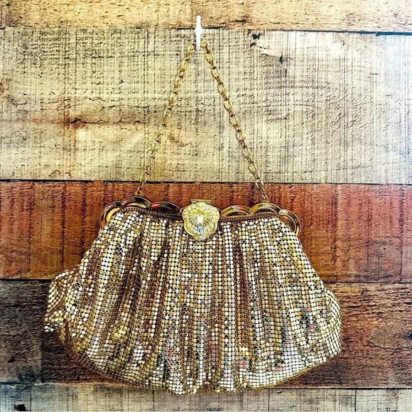 Whiting & Davis Co Vintage Golden Mesh Bag With Rhinestone/Jeweled Clasp - Picture 1 of 13